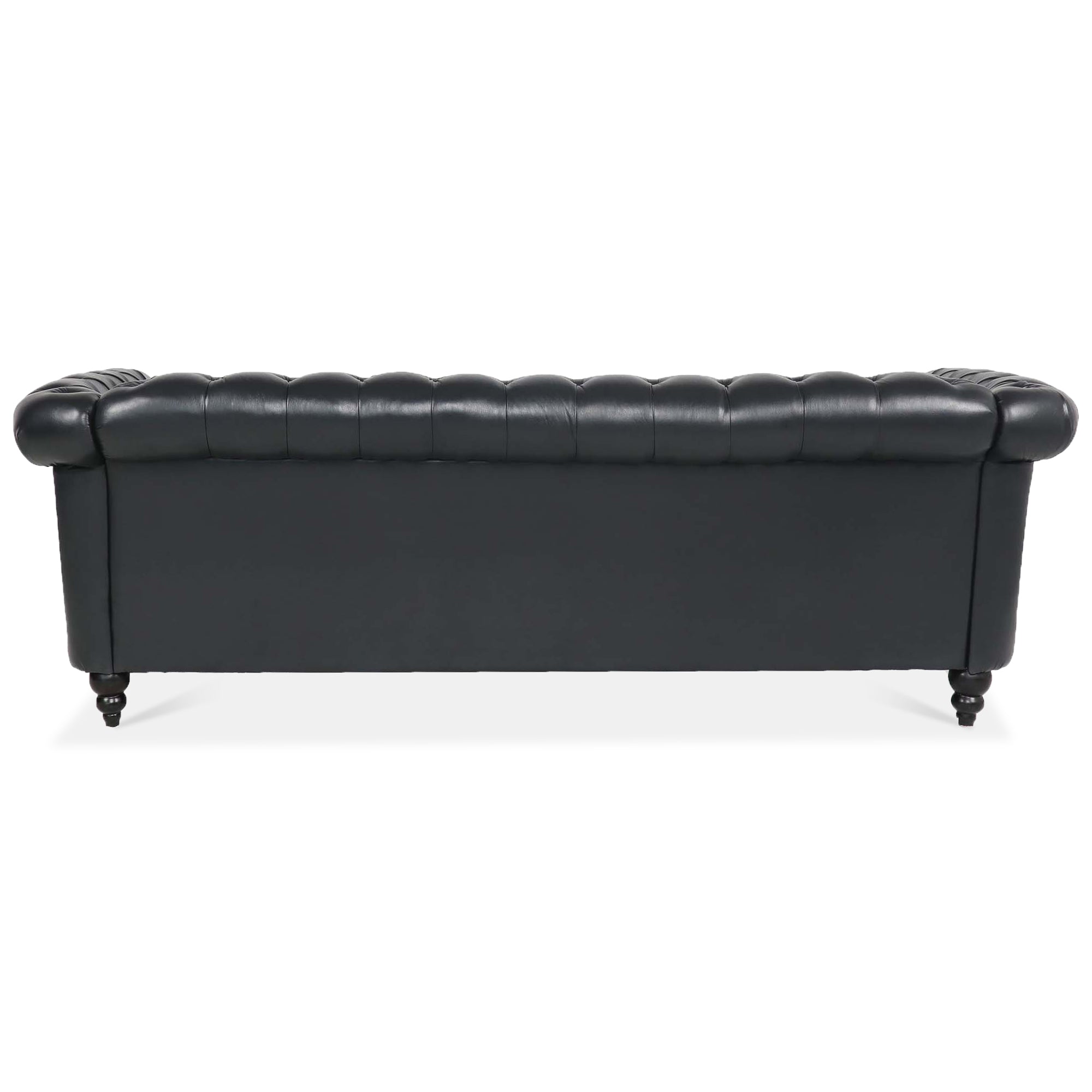 84.65" BLACK PU Rolled Arm Chesterfield Three Seater Sofa.