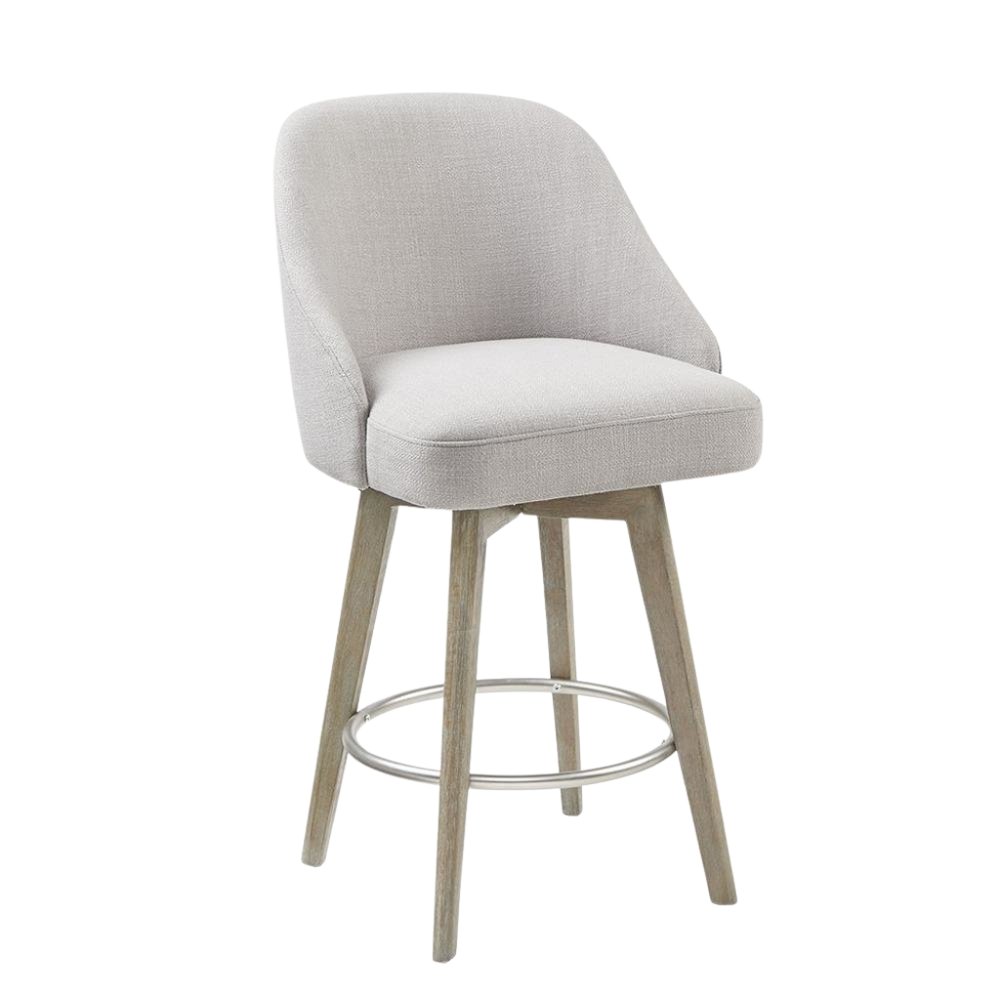 Gray Swivel Counter Stools with Solid Wood Frame, Ideal for Kitchen or Bar