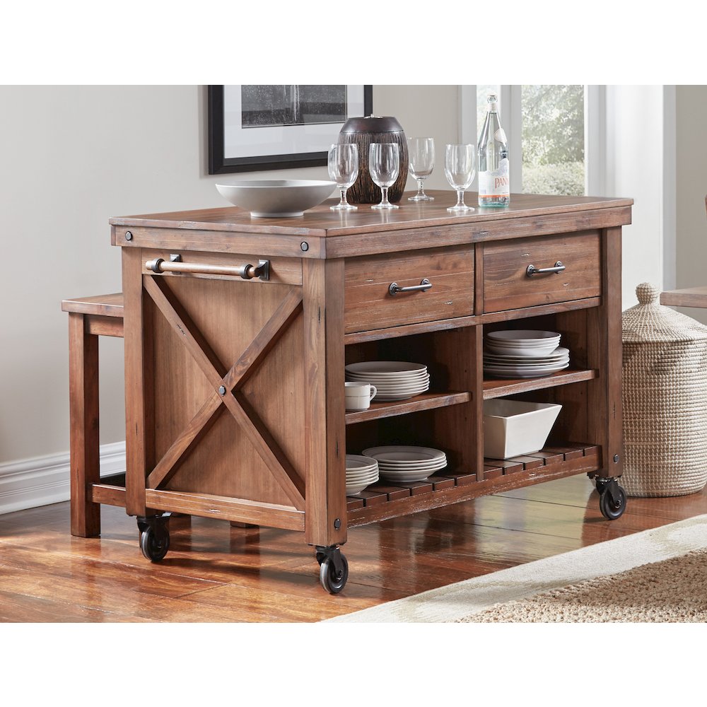 Rustic Mahogany Kitchen Island with Locking Casters, Belen Kox
