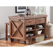 Rustic Mahogany Kitchen Island with Locking Casters, Belen Kox
