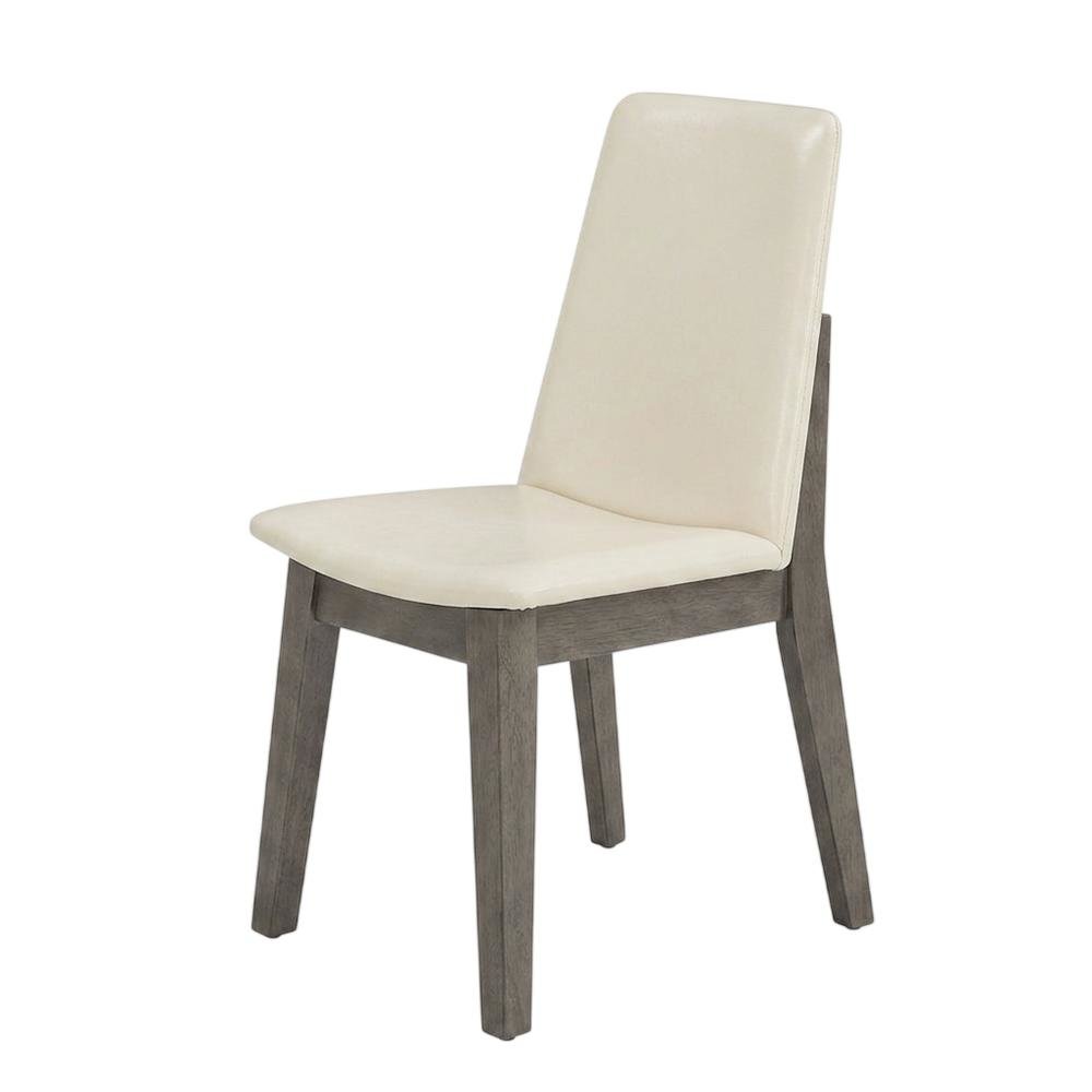 Rubberwood Vegan Leather Dining Chairs, Mid-Century Modern, Set of 2