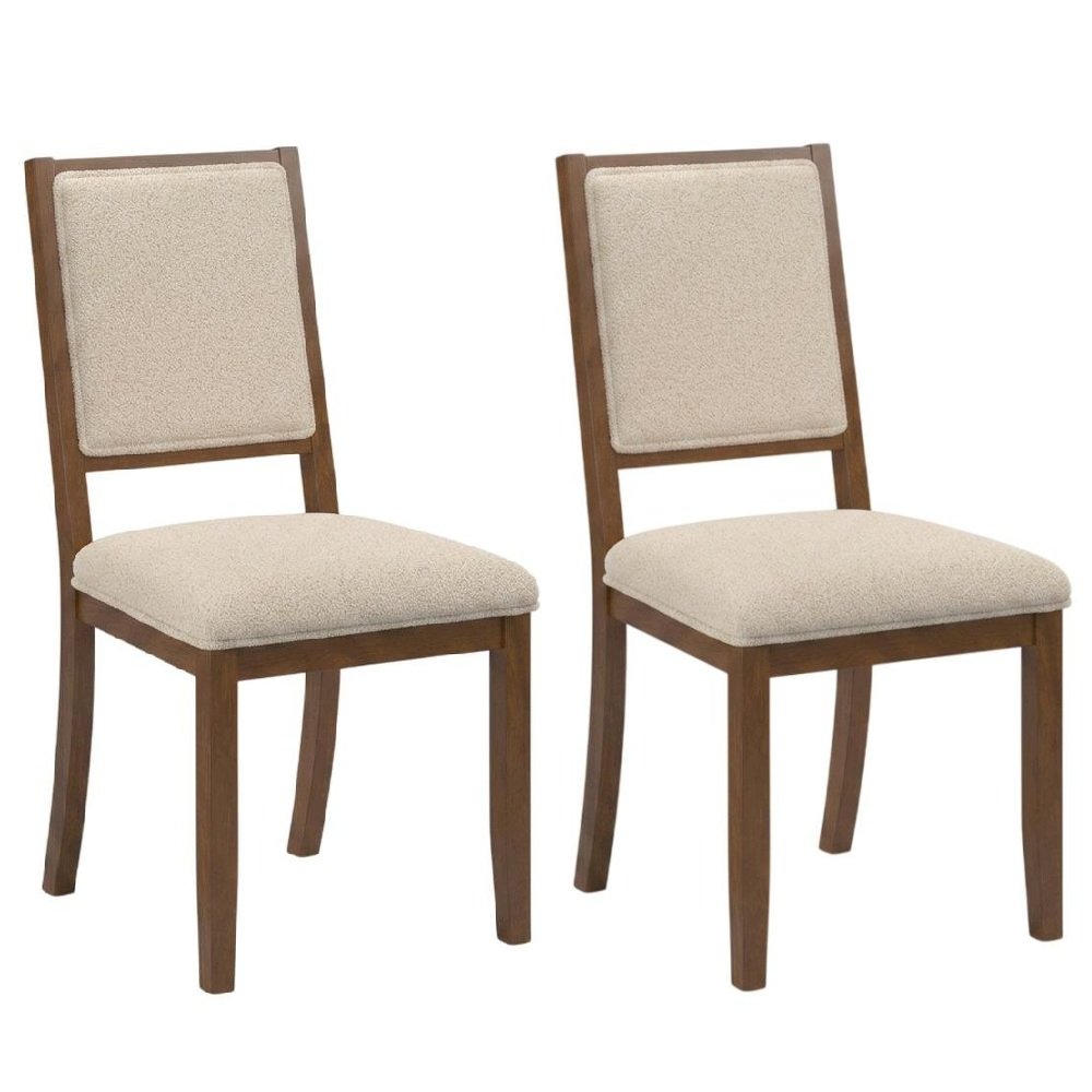 Boucle Upholstered Mid-Century Modern Dining Chairs with Walnut Finish, Set of 2