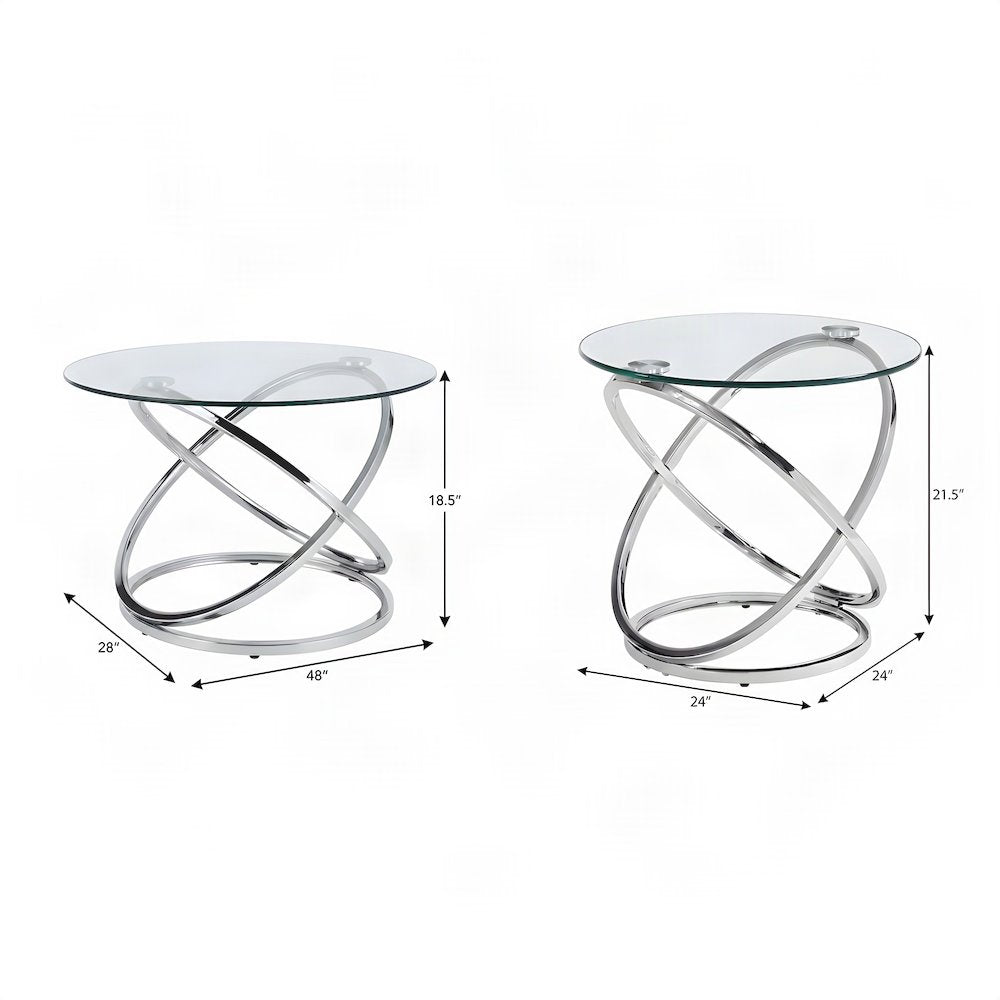 Metal and Glass-Top Nesting Cocktail and Round End Table Set of 3