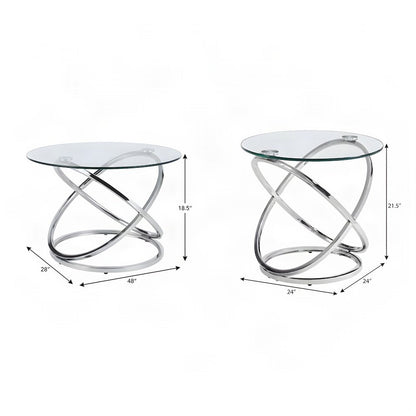 Metal and Glass-Top Nesting Cocktail and Round End Table Set of 3