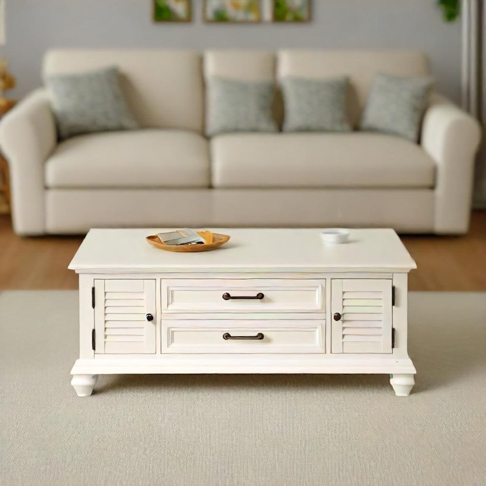 Soft White Lift-Top Coffee Table with MDF and Rubberwood for Living Rooms