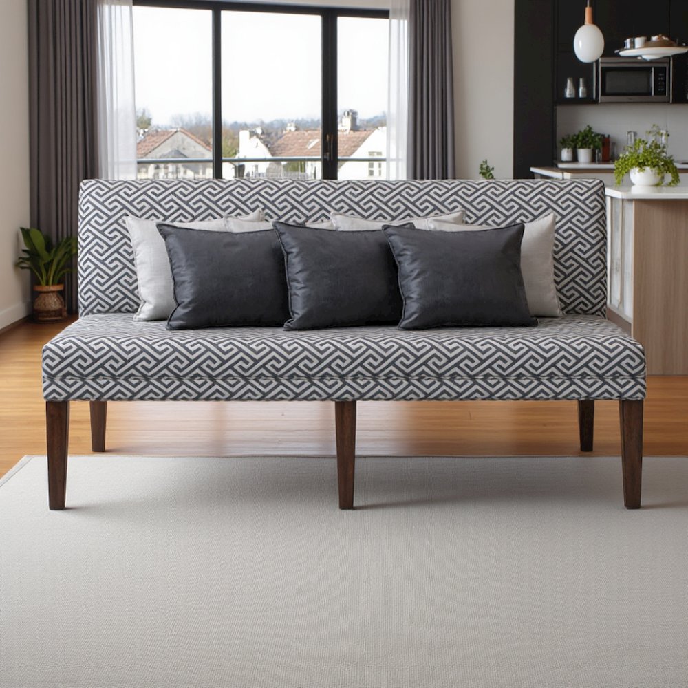 Brown Upholstered Dining Settee with Back Support