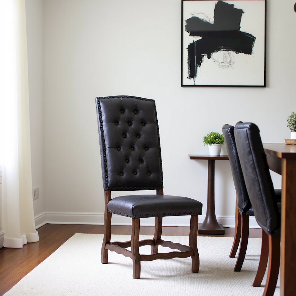 Brown Tufted Tall Back Wooden Dining Chair Set
