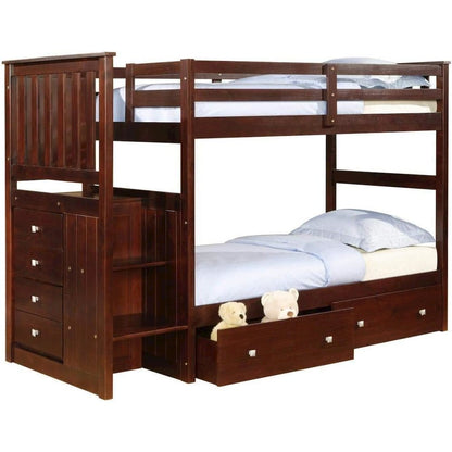 Twin/Twin Mission Stairway Bunk Bed W/Dual Under Bed Drawers