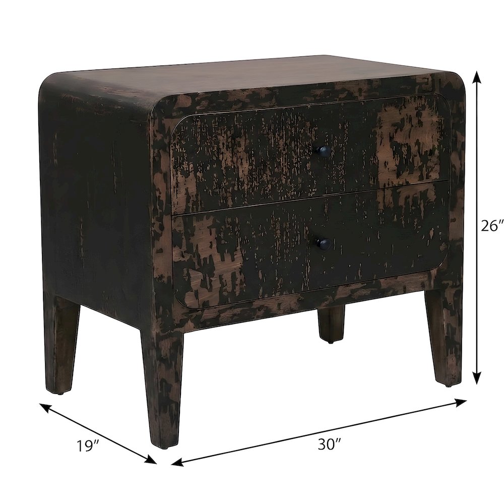 Mango Wood 2-Drawer Nightstand with Distressed Finish and Ball Glides