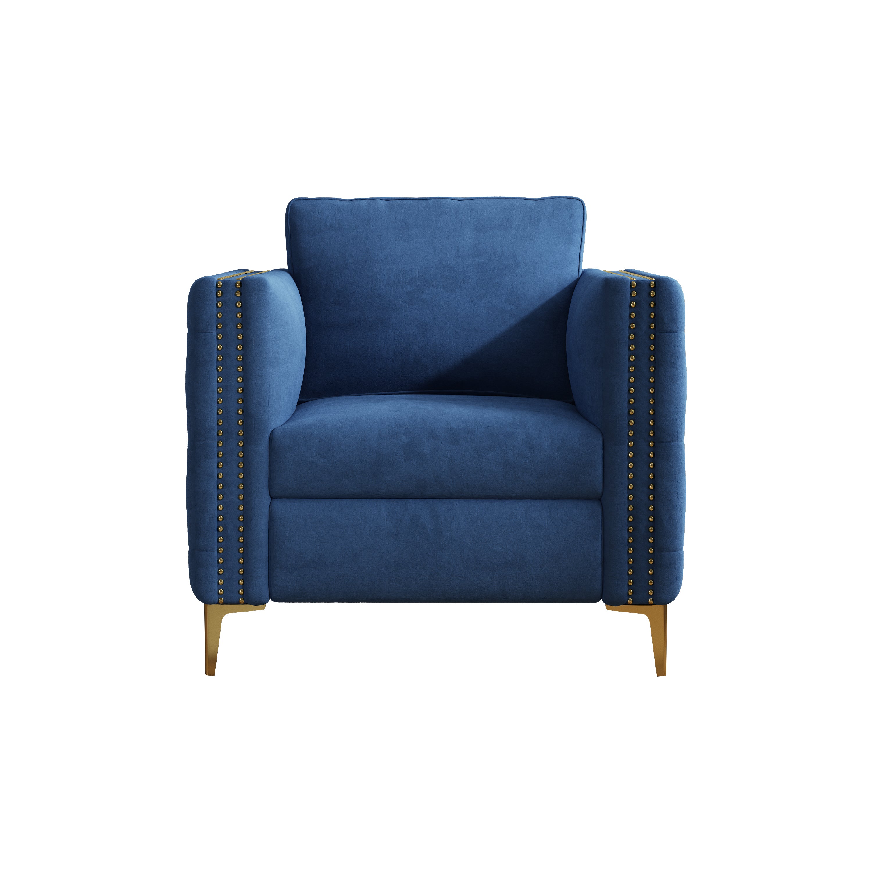 Accent Chair for Living Room Upholstered  Arm Chair with Metal Legs Navy Blue Velvet