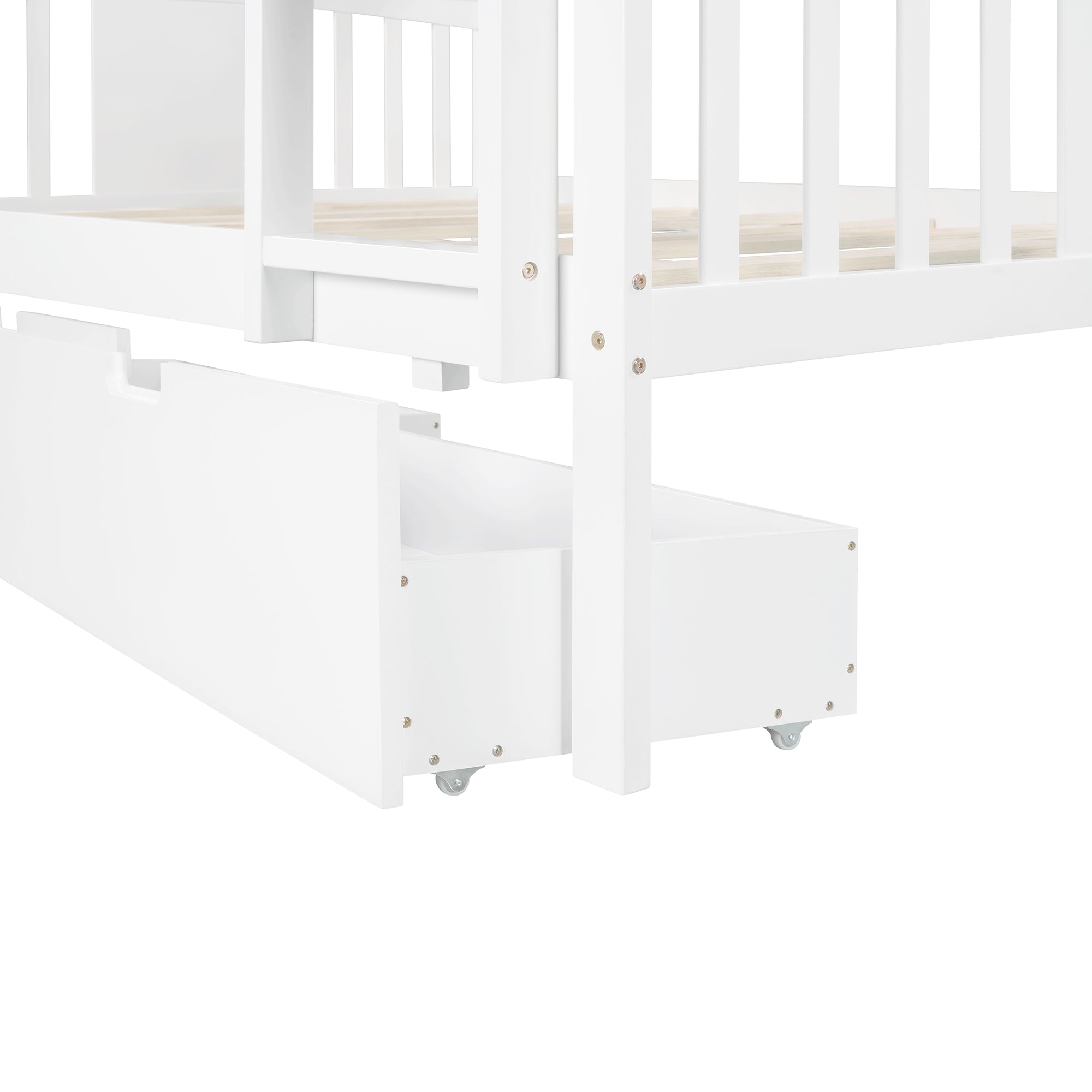 Full over Full Bunk Bed with Drawers and Ladder for Bedroom, Guest Room Furniture-White(OLD SKU :LP000205AAK)