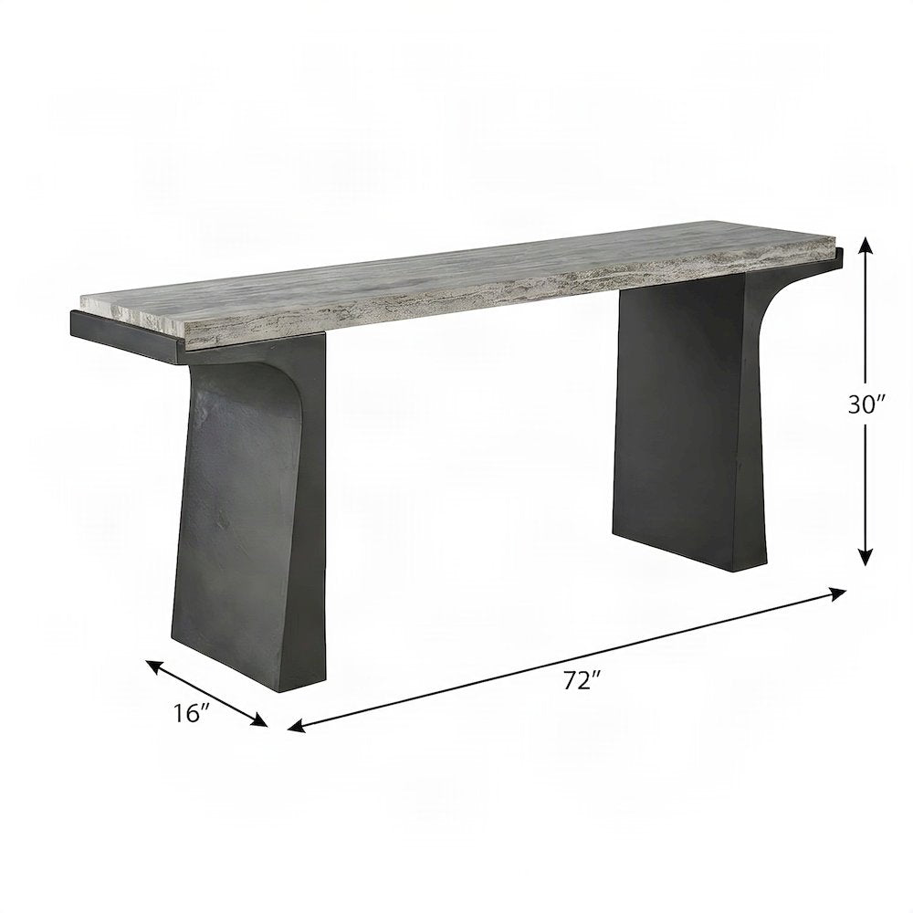 Travertine Top Console Table with Cast Aluminum Pedestal Base