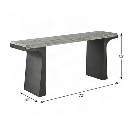 Travertine Top Console Table with Cast Aluminum Pedestal Base