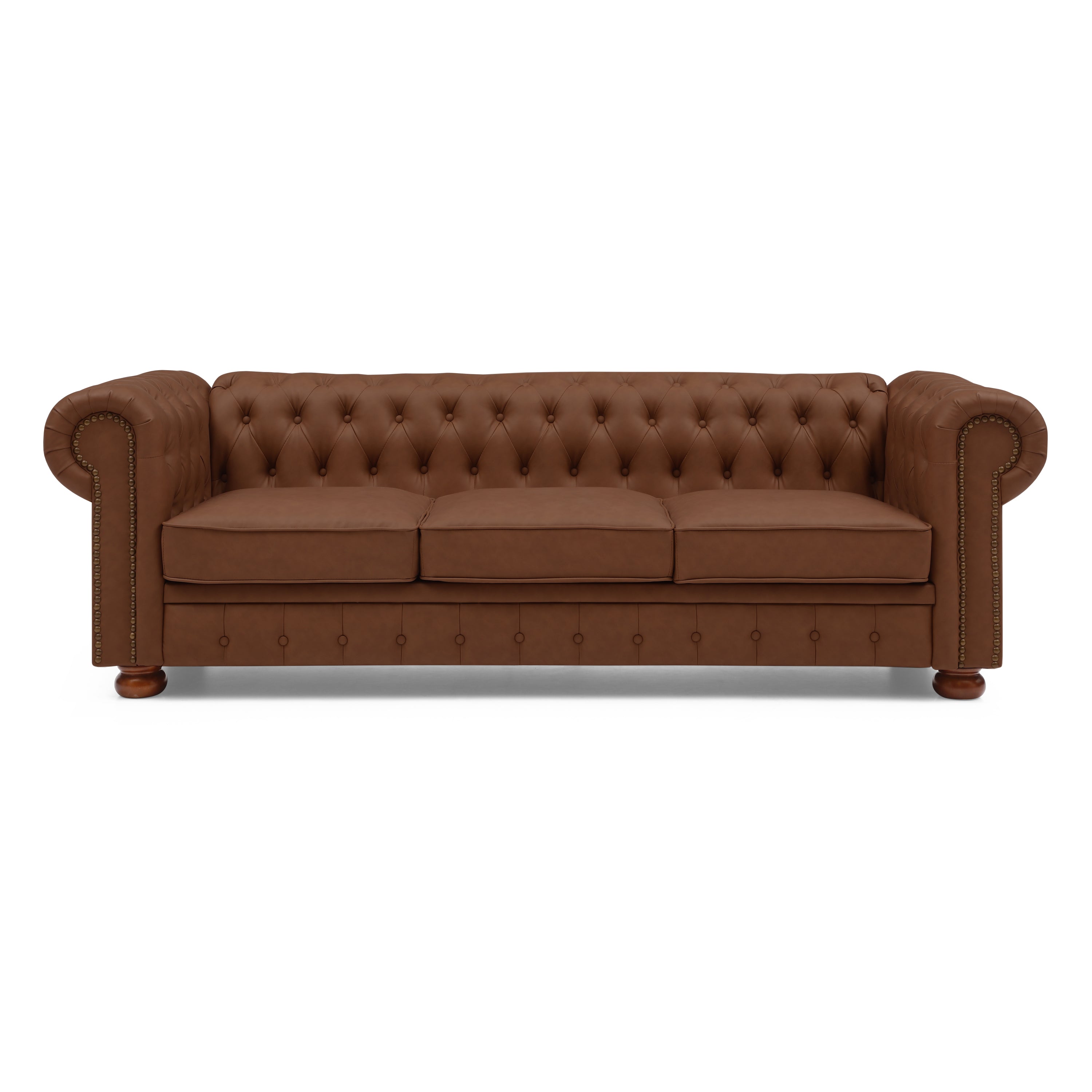 Classic Chesterfield Sofa Brown Faux Leather