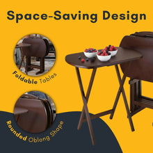 Antique Walnut 5 Piece TV Snack Trays Set And Storage Stand