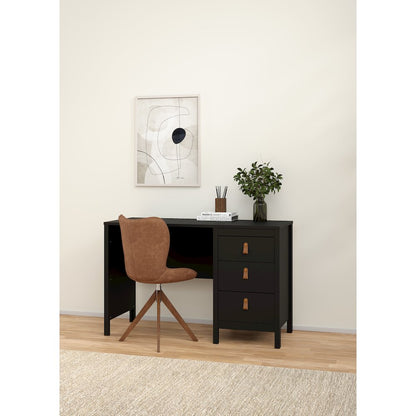 Madrid Home Office Writing Desk with 3 Storage Drawers, Black Matte