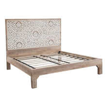 Haveli Geometric Carved Queen Bed in Natural White