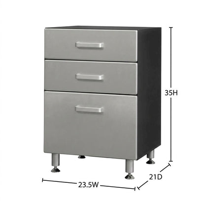 Vinyl Laminate Three-Drawer Storage Cabinet with Metal Accents for Garage