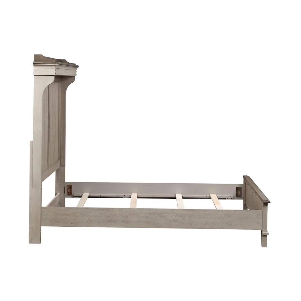 Ivy Hollow Queen Mantle Bed in Weathered Linen Finish w/ Dusty Taupe Tops
