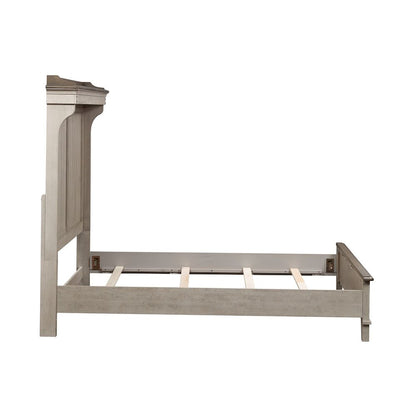 Ivy Hollow Queen Mantle Bed in Weathered Linen Finish w/ Dusty Taupe Tops