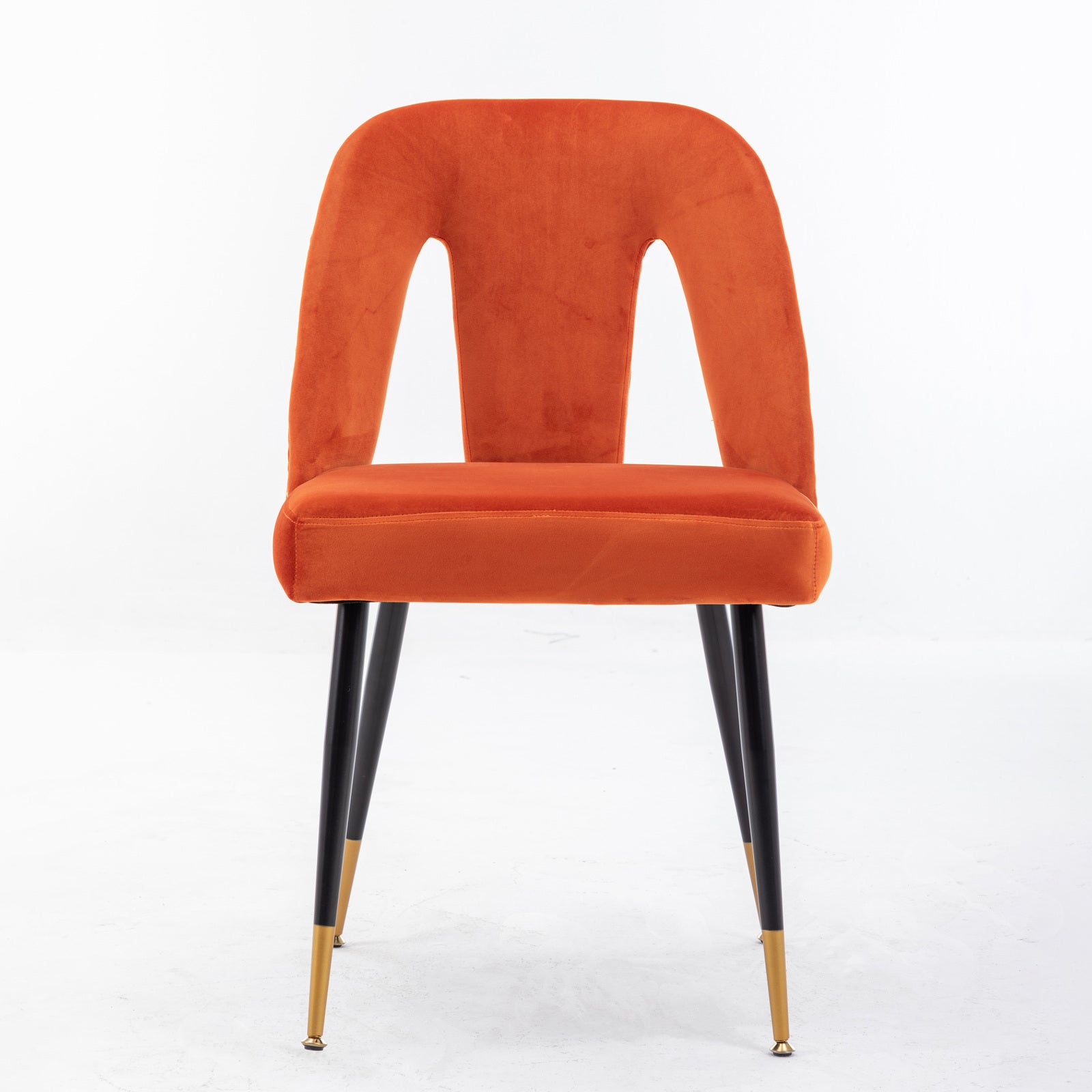 A&A Furniture,Akoya Collection Modern | Contemporary Velvet Upholstered Dining Chair with Nailheads and Gold Tipped Black Metal Legs, Orange，Set of 2