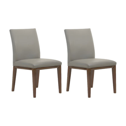 Top Grain Leather Armless Modern Dining Chair with Foam Cushioned Seat, Set of 2