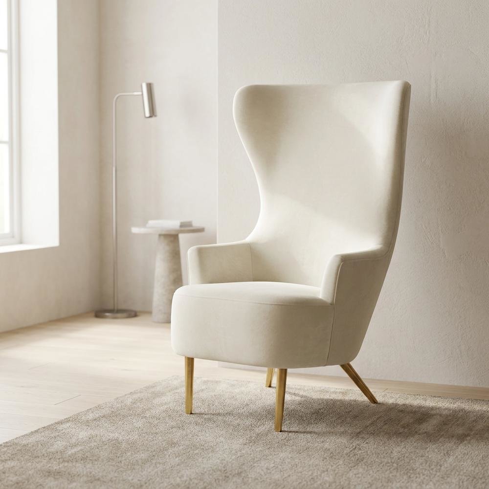 Cream Wingback Armchair with Padded Upholstery and Stylish Design