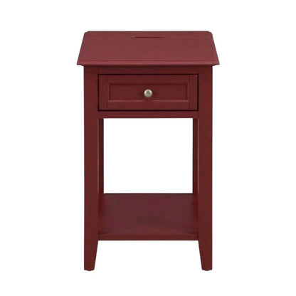 Burgundy Mid Century Night Stand with Single Drawer and Sturdy Design