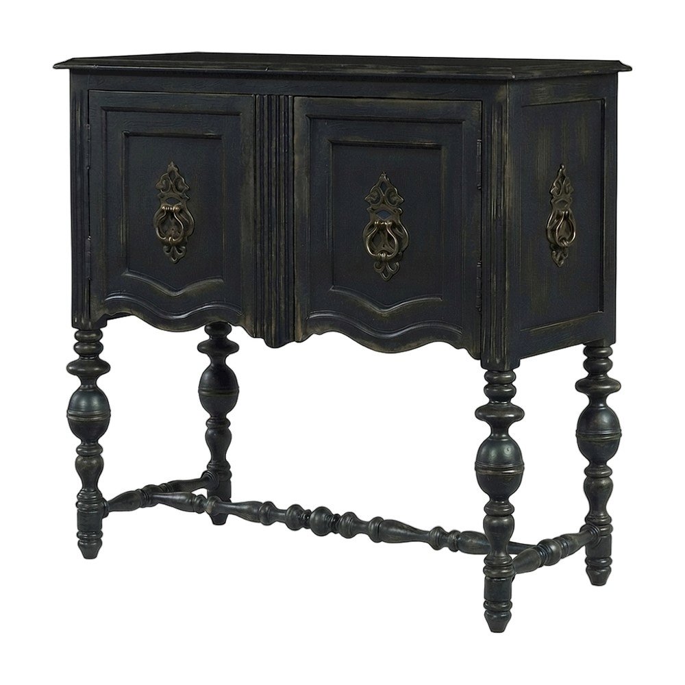 Birch Veneer Storage Chest with Distressed-Finish Detail for Entryway, Black