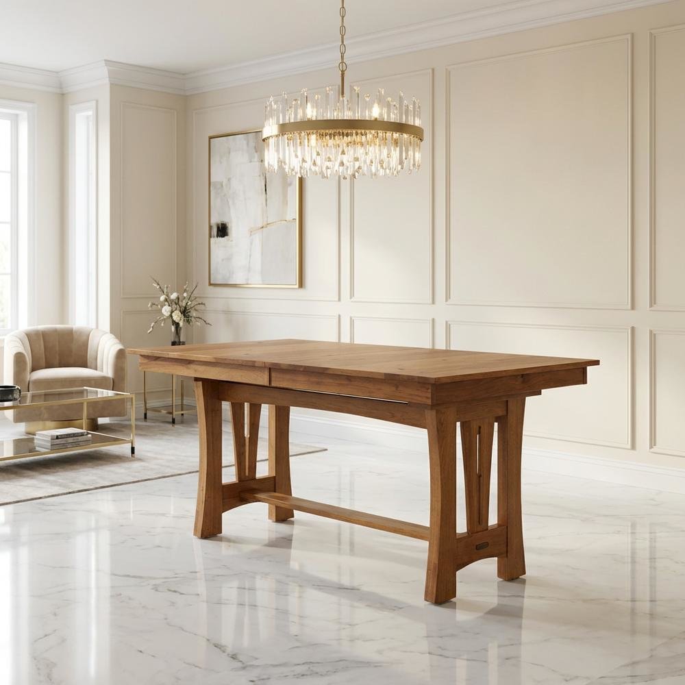 Solid American Hickory Dining Table with Distressed Finish and Arts