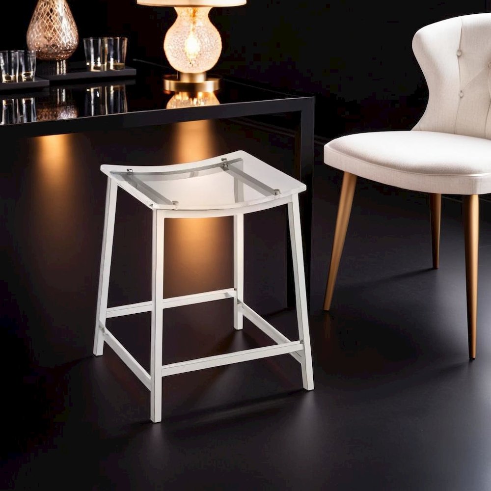 Stylish Clear Acrylic Backless Counter Height Bar Stools in Chrome Finish