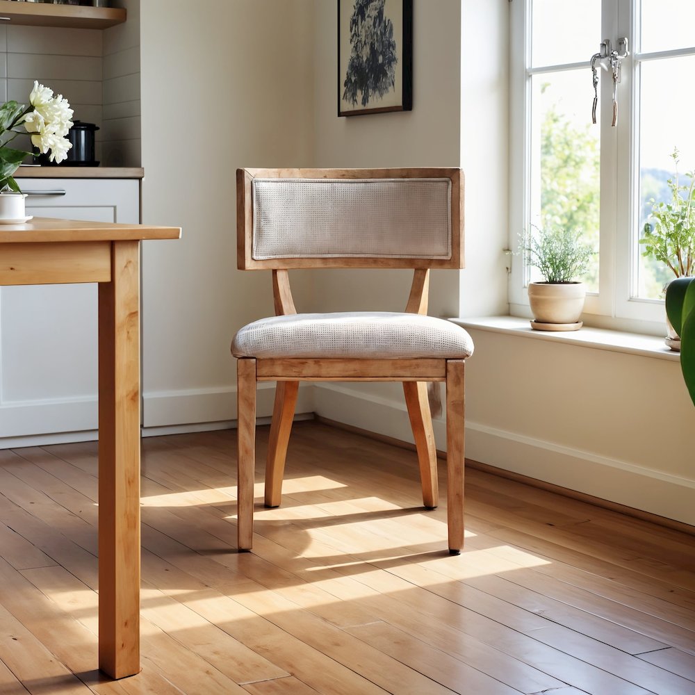 Set of 2 Beige Modern Dining Chairs with Rubberwood and Solid Wood Frame