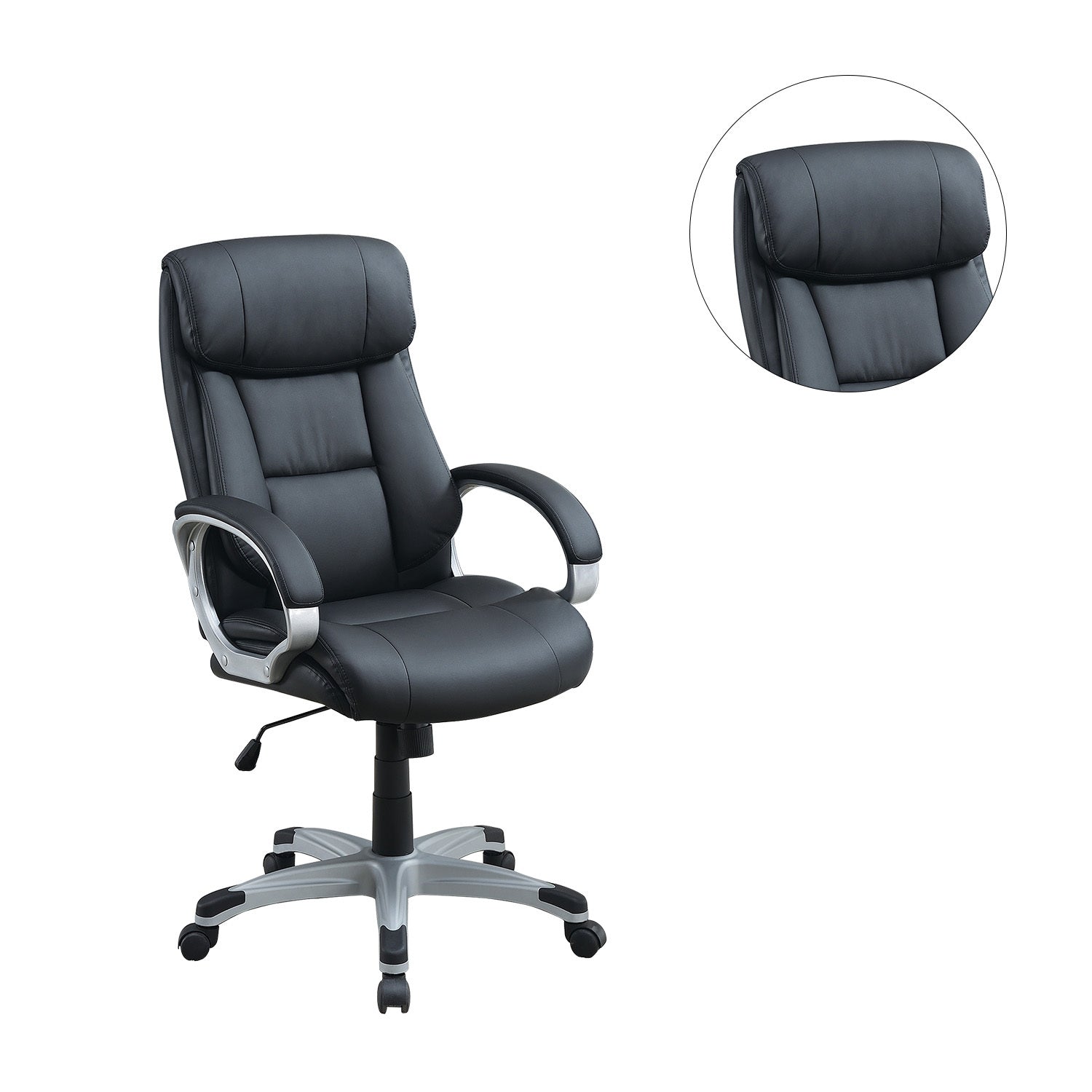 Adjustable Height Office Chair with Padded Armrests, Black