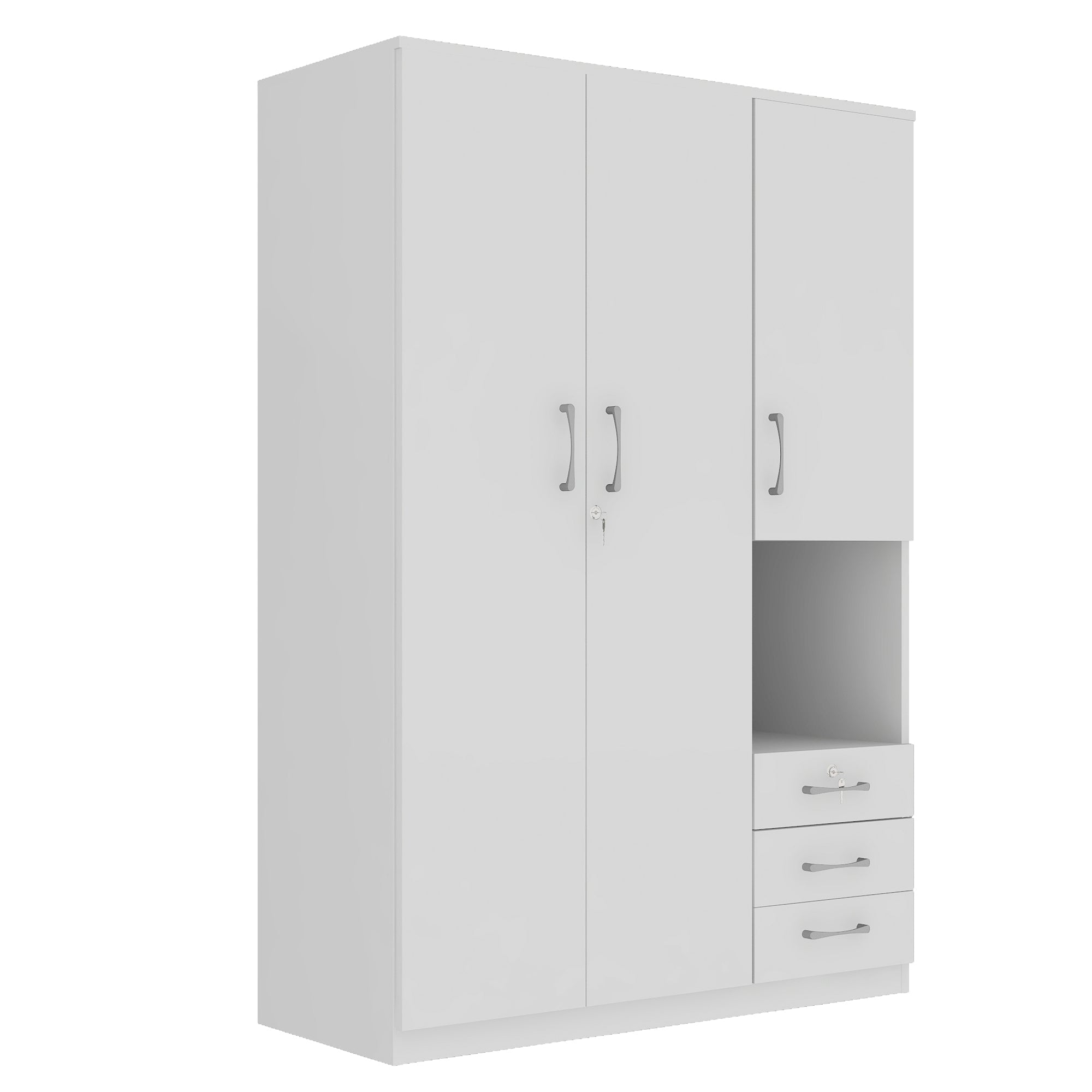 2-Doors Wooden Wardrobe Storage for Bedroom, with Shelves and 3 Drawers, White