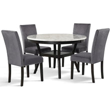 Elegant 5-Piece Faux Marble Round Dining Set with 4 Chairs in Gray