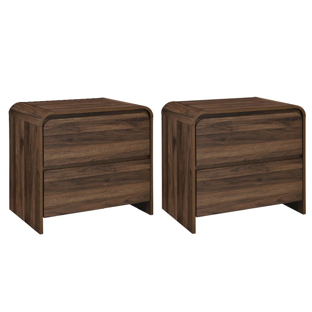 New Classic Furniture Mara Wood 2-Drawer End Table in Walnut/Brown (Set of 2)