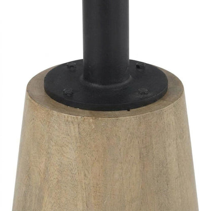 Round marble tabletop with blonde wood and black metal base bistro table