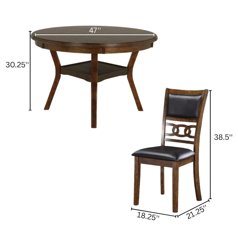 Warm Brown Solid Wood Dining Table with 4 Chairs, 47" Round Table with Storage