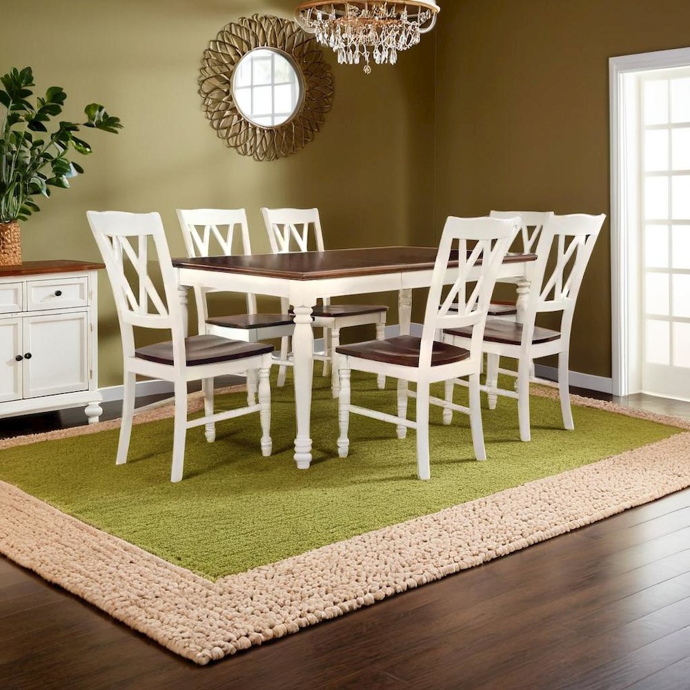 Elegant 7-Piece Dining Table Set in White with Distressed Finish and Chairs