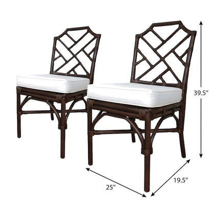 Fabric-Upholstered Rattan Chippendale Dining Chairs, Paloma Brown, Set of 2