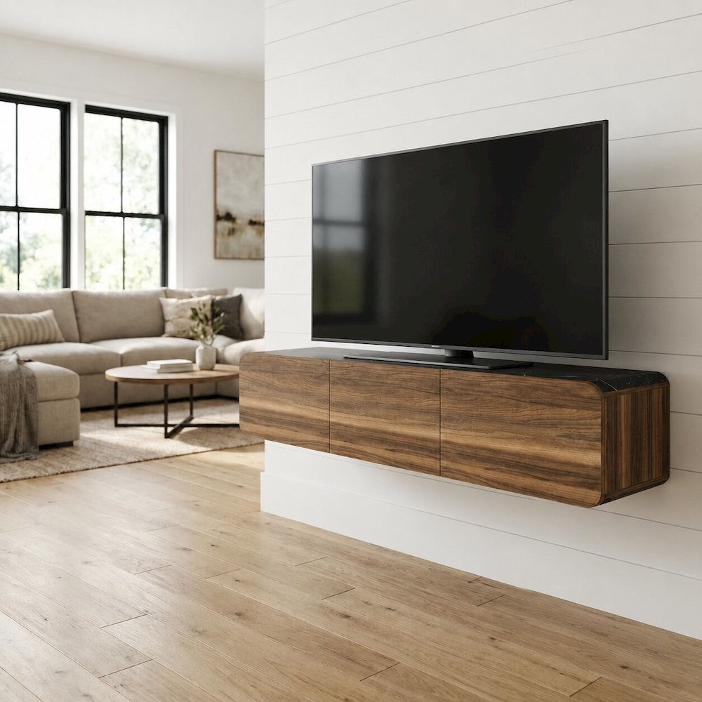 Walnut Wall Mount TV Stand for Up to 80 Inch Screens and Indoor Use
