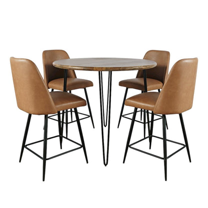 Five Piece Round Modern Solid Wood Counter Height Dining Set