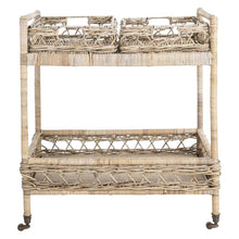 Grey Rattan Bar Cart with 2 Tiers, Antique Brass accents for stylish serving