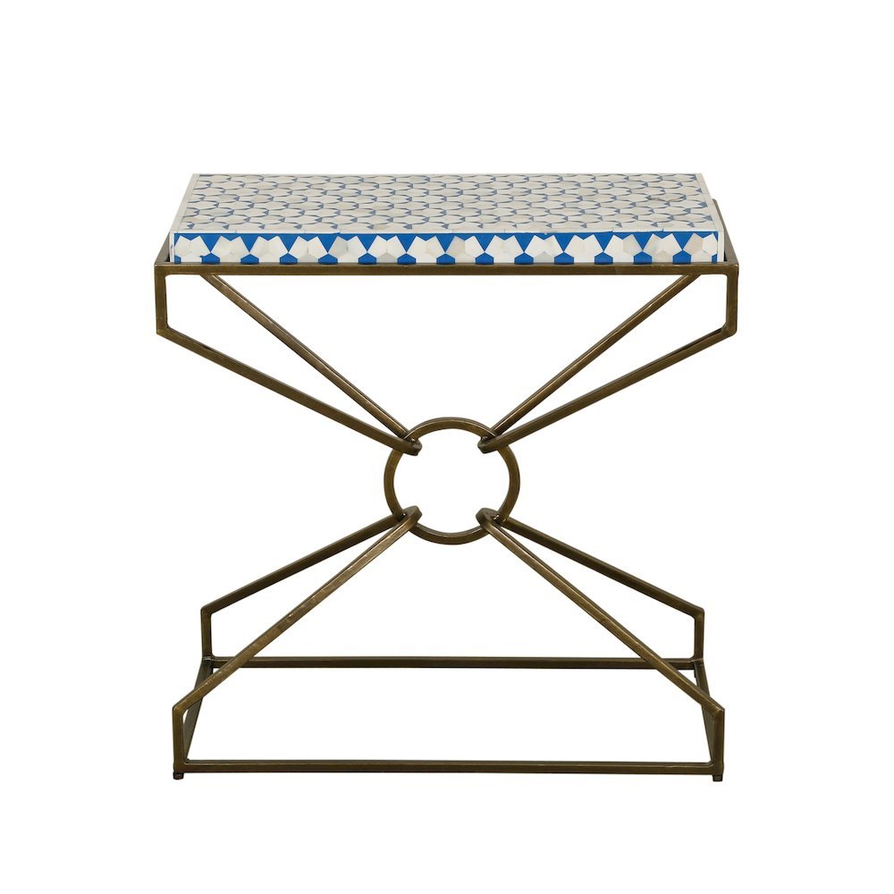 Alexandria 24" Side Table with Bone Inlay and Brass