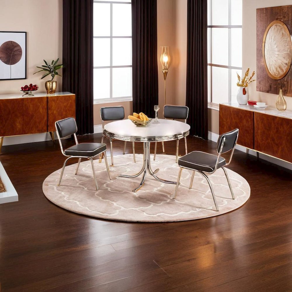 Sleek Round Dining Set Featuring 5 Pieces in Glossy White and Black Finish