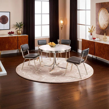 Sleek Round Dining Set Featuring 5 Pieces in Glossy White and Black Finish