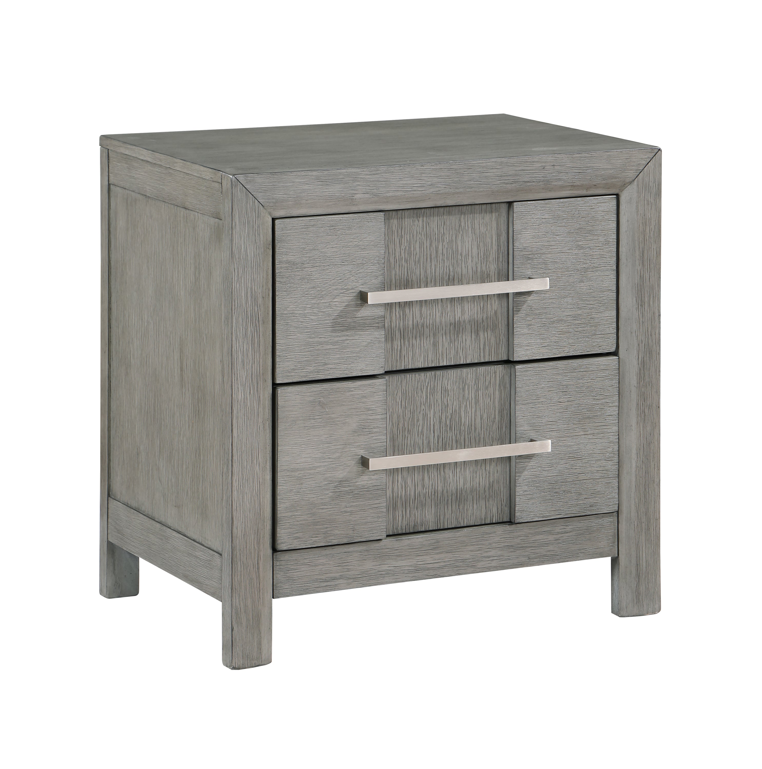 Modern Style 2-Drawer Night stand with Silver Coated metal Handles made with wood in Gray Color