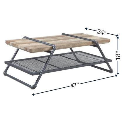 Rectangular Oak and Sandy Gray Coffee Table - Industrial Design, Metal Accents
