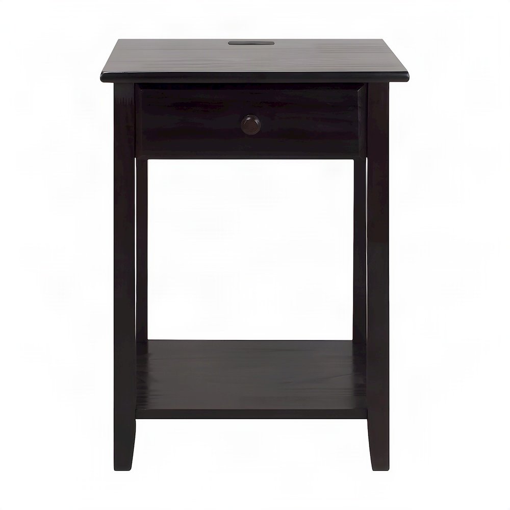 Espresso Night Stand with Usb Port and Solid Wood Design