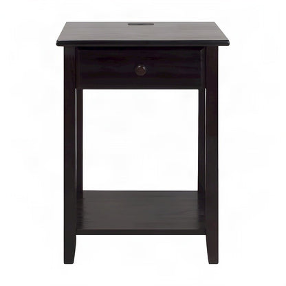 Espresso Night Stand with Usb Port and Solid Wood Design